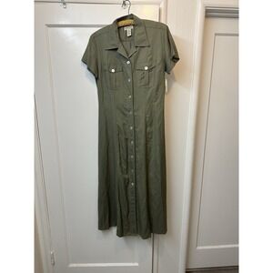 Linen Rayon Shirt Dress Army Green Sz 8 NWTs St. John's Bay Short Sleeve